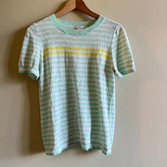 J. Crew Stripe Knit Top Short‎ Sleeve Crewneck Sweater Style F2118 Womens… - Picture 1 of 4